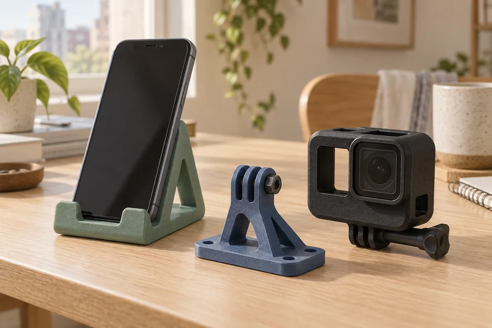 彩多屋 PETG-CF 材質用途示意：外殼原型、工具架、治具試片。 AI 生成，非官方色票、實拍或性能測試。