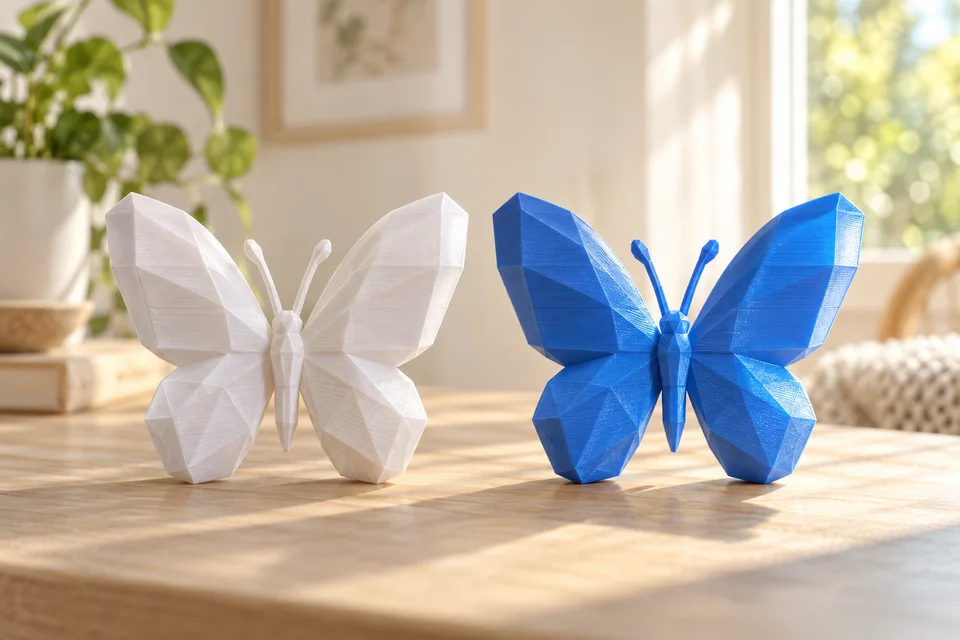 R3D PLA UV-Change 材質用途示意：變色擺飾、展示模型、配件原型。 AI 生成，非官方色票、實拍或性能測試。
